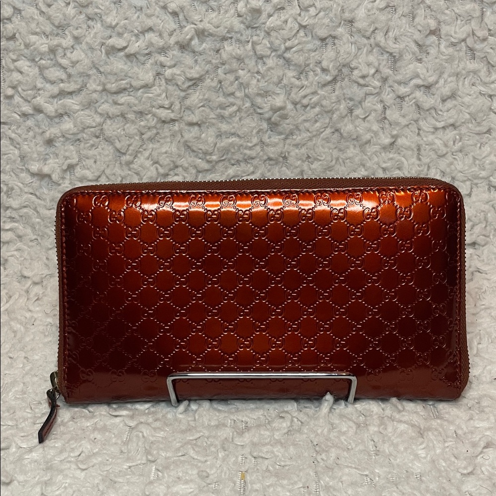 Gucci Microguccissima Patent Leather Continental Long Zip-Around Wallet Copper